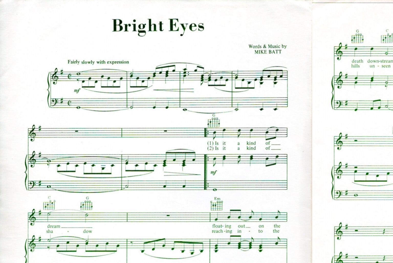 Sheet Music - Bright Eyes (Art Garfunkel) - vinylgroovemusic.com.au
